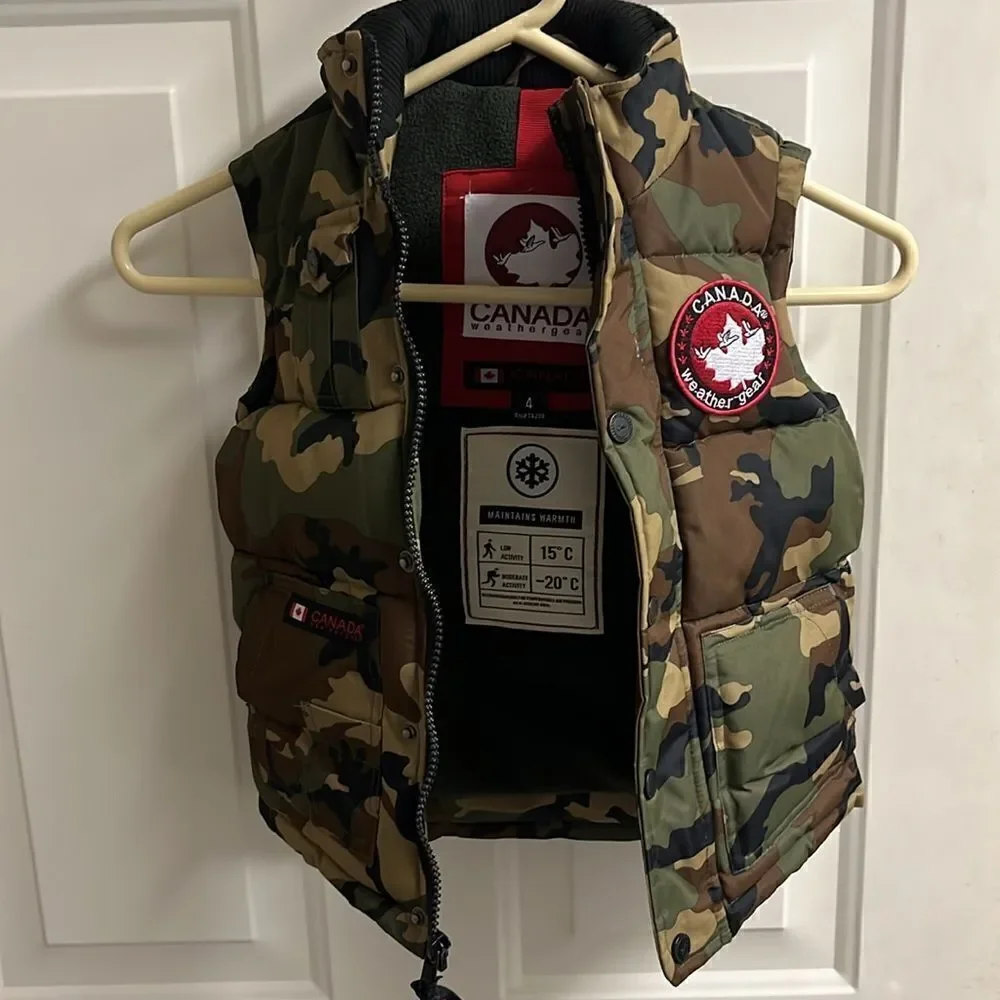 Canada Weather Gear Green Camo Toddler Sleeveless Maintains Warmth Vest- Size 4